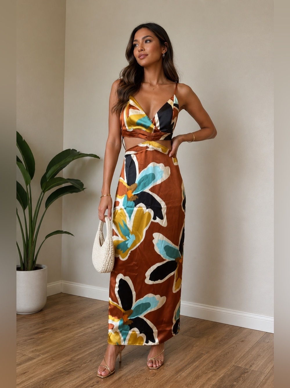 House of Harlow 1960 Cutout Silk Maxi Dress NWT